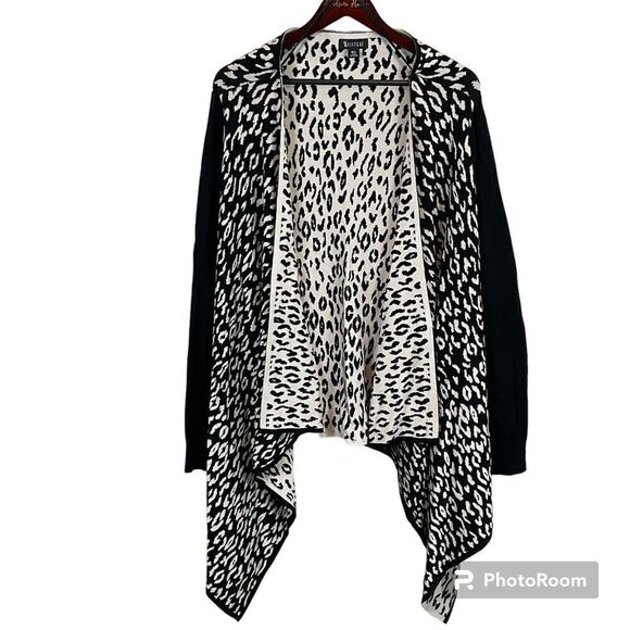 Two Sisters Women Animal Print Open Cardigan Sweater M L Cozy Warm Oversized - Picture 1 of 12